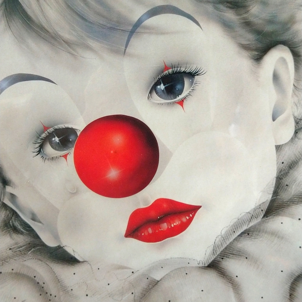 Baby child clown print framed wall decor vintage